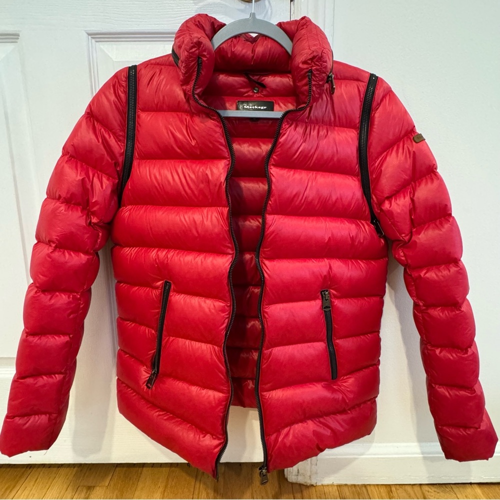 Mackage Bold Red Puffer Jacket Converts into a vest
